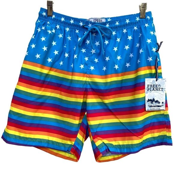 Free Planet Other - Free Planet Mens Swimming Trunks Size Medium Swim Shorts Rainbow Pride LGBTQ New